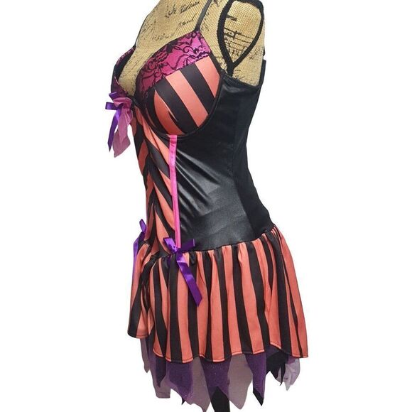Women's Halloween Witch Costume Corset Dress & Gloves Set With Purple Bows XL - Picture 8 of 9